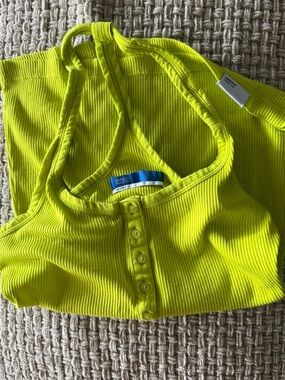 adidas Neon Yellow Ribbed Crop Tank with Logo Tag